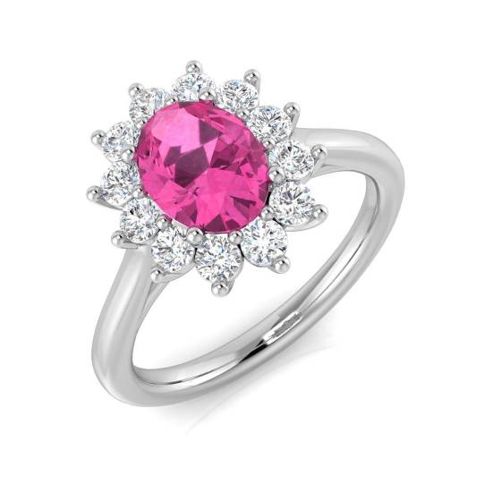 1.54ct SI1/G Oval cut Pink Sapphire Gemstone Ring in Platinum