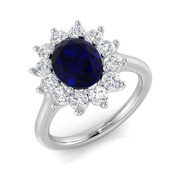 3.07ct SI2/G Oval cut Blue Sapphire Gemstone Ring in Platinum