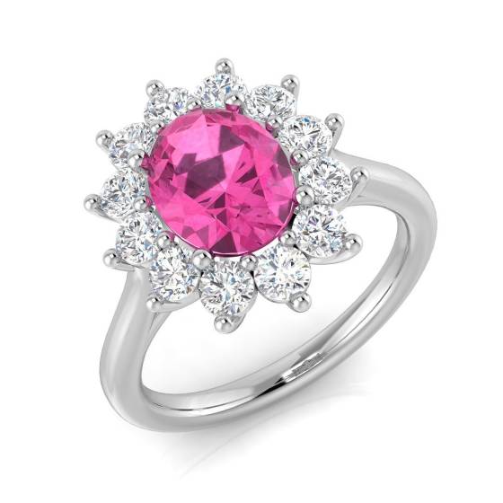 2.58ct SI1/G Oval cut Pink Sapphire Gemstone Ring in Platinum