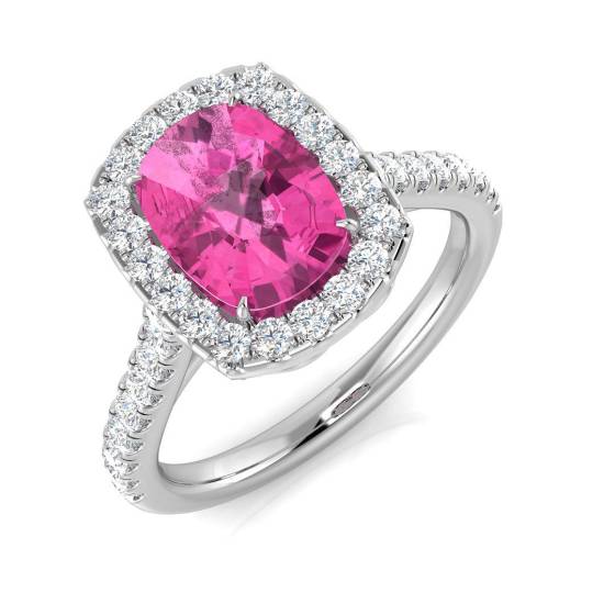 2.22ct SI1/G Cushion cut Pink Sapphire Gemstone Ring in Platinum