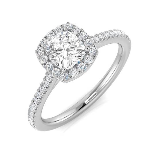 0.87ct SI1/G Cushion cut Diamond Halo Ring in Platinum