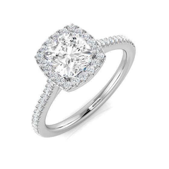 1.41ct SI1/G Cushion cut Diamond Halo Ring in Platinum