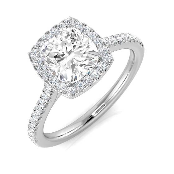 1.71ct SI1/G Cushion cut Diamond Halo Ring in Platinum