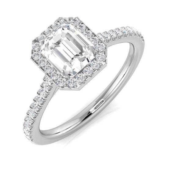 1.22ct SI1/G Emerald cut Diamond Halo Ring in Platinum