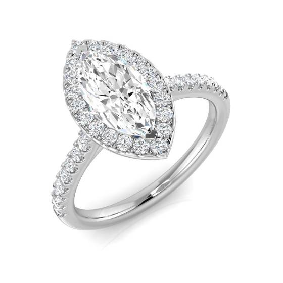 1.42ct SI1/G Marquise cut Diamond Halo Ring in Platinum