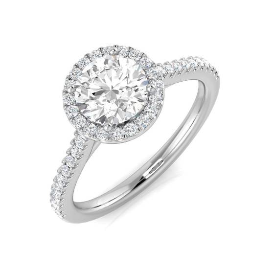 0.97ct SI1/G Round cut Diamond Halo Ring in Platinum