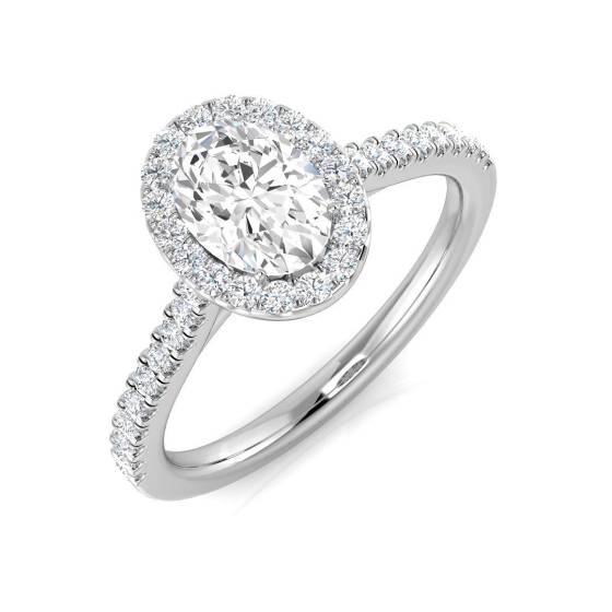 0.92ct SI1/G Oval cut Diamond Halo Ring in Platinum