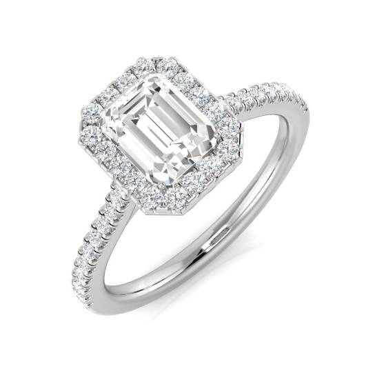 1.14ct SI1/G Emerald cut Diamond Halo Ring in Platinum