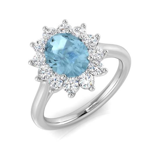 2.29ct SI2/G Oval cut Aquamarine Gemstone Ring in Platinum