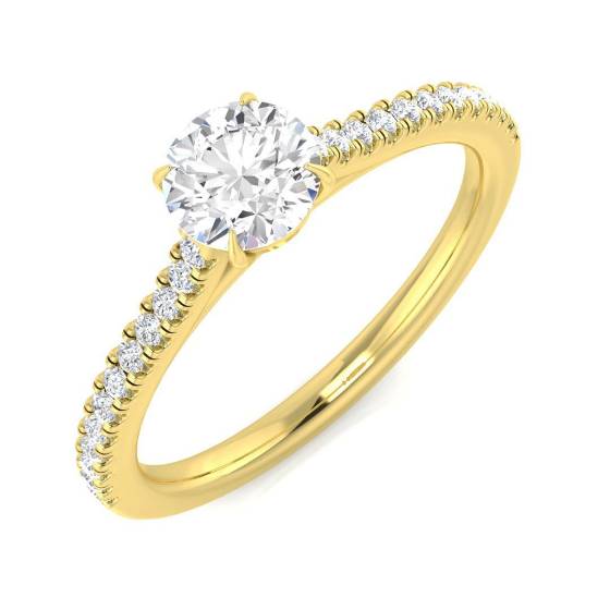 0.62ct SI2/G Round cut Shoulder Set Engagement Ring in 18k Yellow Gold