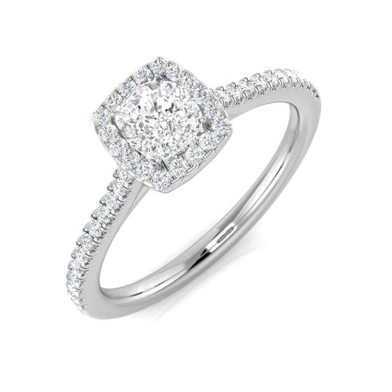 0.66ct SI1/G Cushion cut Diamond Halo Ring in Platinum