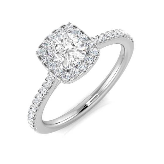 0.67ct SI1/G Cushion cut Diamond Halo Ring in Platinum