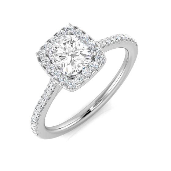 0.77ct SI1/G Cushion cut Diamond Halo Ring in Platinum