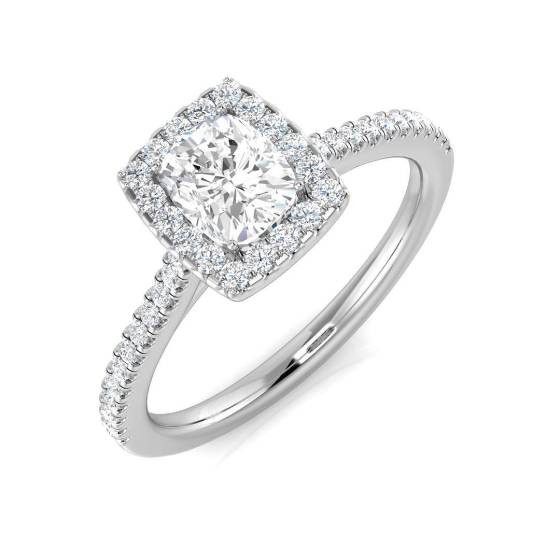 0.88ct SI1/G Cushion cut Diamond Halo Ring in Platinum