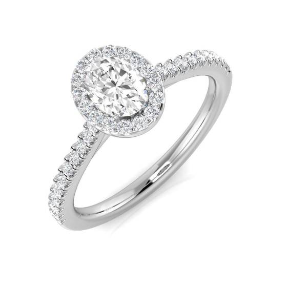 0.58ct SI1/G Oval cut Diamond Halo Ring in Platinum