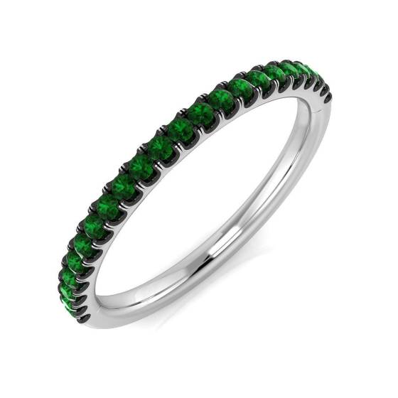 0.19ct Round cut Green Emerald Gemstone Ring in 9k White Gold