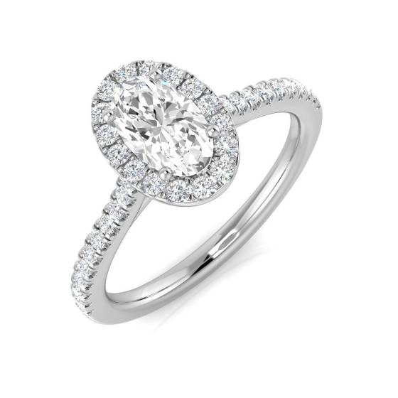 0.71ct SI1/G Oval cut Diamond Halo Ring in Platinum