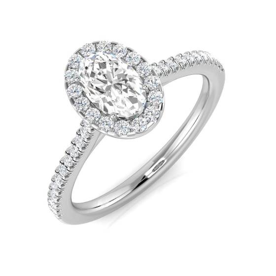 0.67ct SI1/G Oval cut Diamond Halo Ring in Platinum