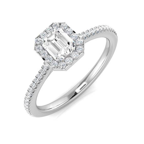 0.54ct SI1/G Emerald cut Diamond Halo Ring in Platinum