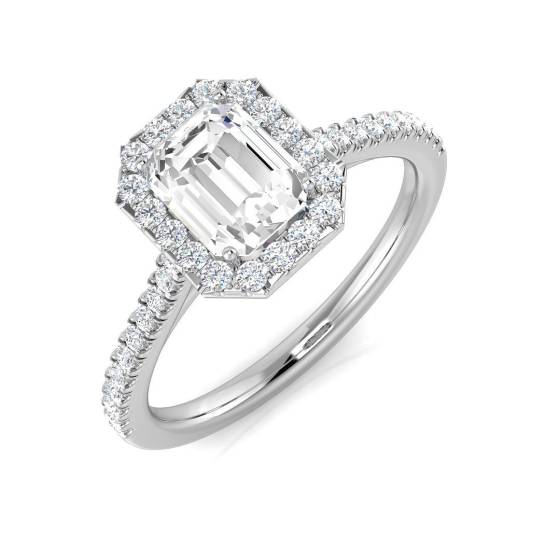 1.23ct SI1/G Emerald cut Diamond Halo Ring in Platinum