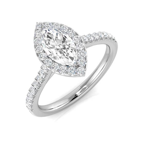 0.99ct SI1/G Marquise cut Diamond Halo Ring in Platinum