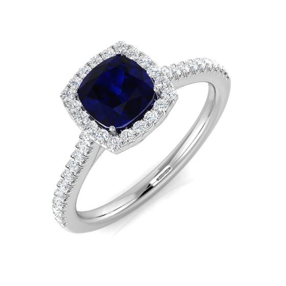 1.03ct SI2/G Cushion cut Blue Sapphire Gemstone Ring in Platinum