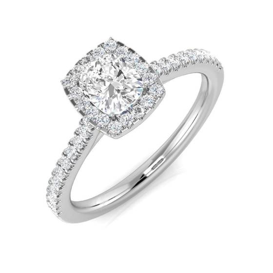 0.68ct SI1/G Cushion cut Diamond Halo Ring in Platinum