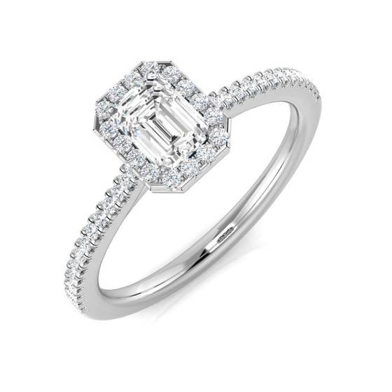 0.52ct SI1/G Emerald cut Diamond Halo Ring in Platinum