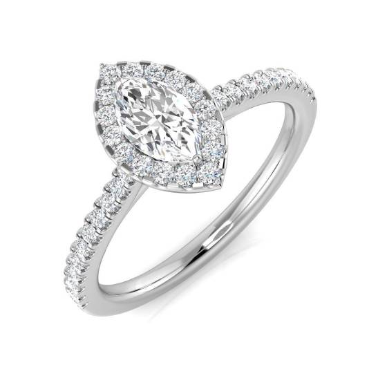 0.63ct SI1/G Marquise cut Diamond Halo Ring in Platinum