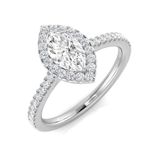 0.86ct SI1/G Marquise cut Diamond Halo Ring in Platinum