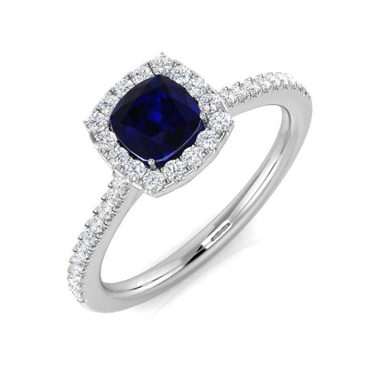 0.74ct SI2/G Cushion cut Blue Sapphire Gemstone Ring in Platinum