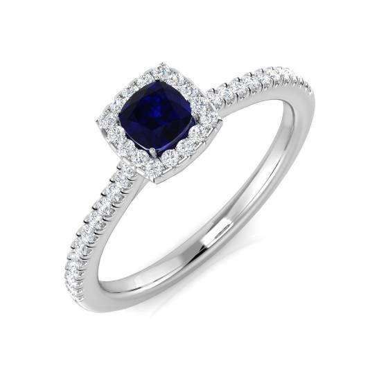 0.45ct SI2/G Cushion cut Blue Sapphire Gemstone Ring in Platinum