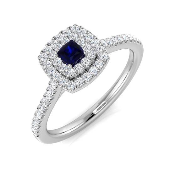 0.32ct SI1/G Cushion cut Blue Sapphire Gemstone Ring in Platinum