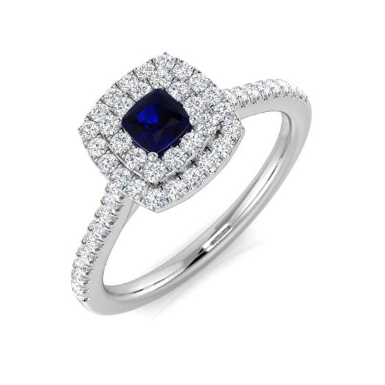 0.43ct SI1/G Cushion cut Blue Sapphire Gemstone Ring in Platinum