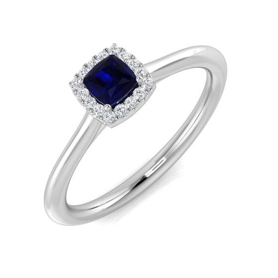 0.20ct SI1/G Cushion cut Blue Sapphire Gemstone Ring in Platinum