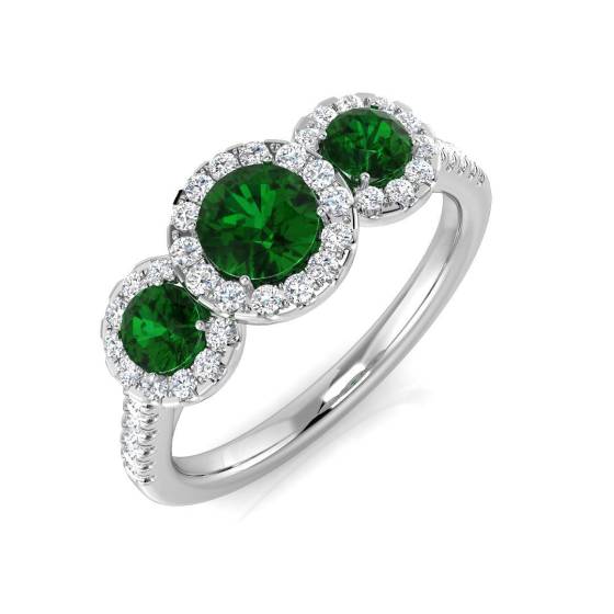 0.96ct SI2/G Round cut Green Emerald Gemstone Ring in Platinum