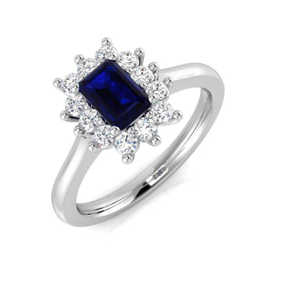 1.14ct SI2/G Emerald cut Blue Sapphire Gemstone Ring in Platinum