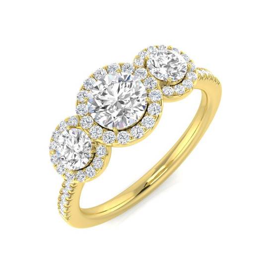 0.94ct SI2/G Round cut Diamond 3 Stone Ring in 18k Yellow Gold