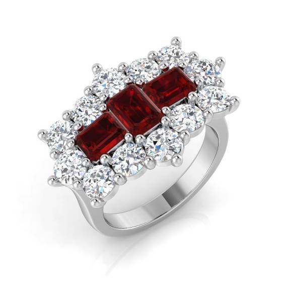 4.24ct SI2/G Emerald cut Ruby Gemstone Ring in Platinum