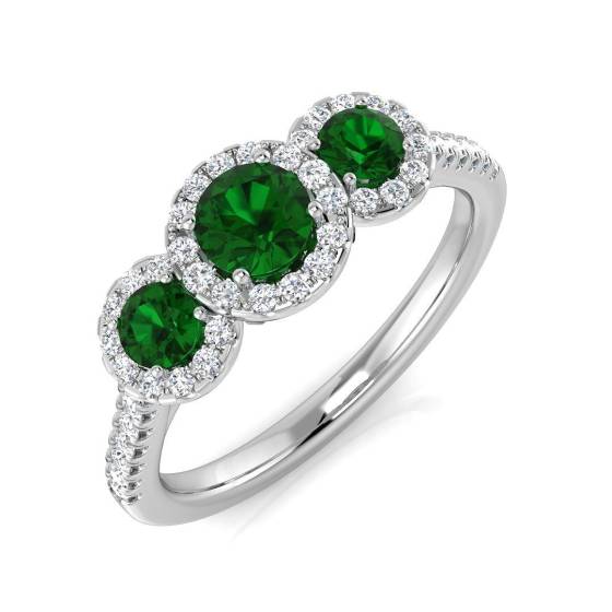 0.77ct SI2/G Round cut Green Emerald Gemstone Ring in Platinum