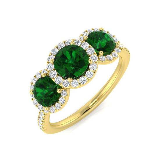 1.41ct SI2/G Round cut Green Emerald Gemstone Ring in 18k Yellow Gold