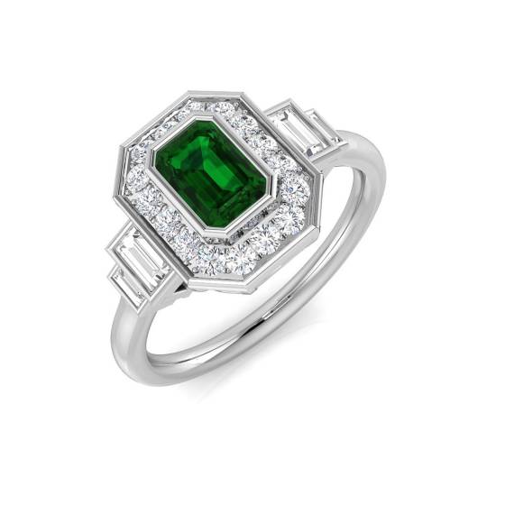 0.80ct SI2/G Emerald cut Emerald Gemstone Ring in Platinum