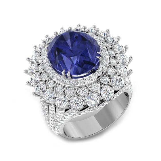 10.48ct SI1/G Oval cut Tanzanite Gemstone Ring in Platinum