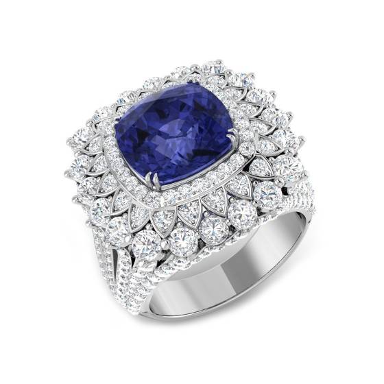 7.95ct SI1/G Cushion cut Tanzanite Gemstone Ring in Platinum