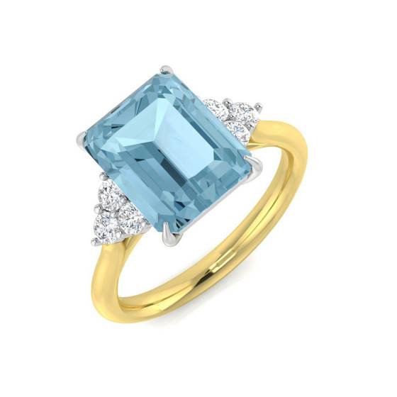 3.97ct I1/G Emerald cut Blue Topaz Gemstone Ring in 9k Yellow Gold