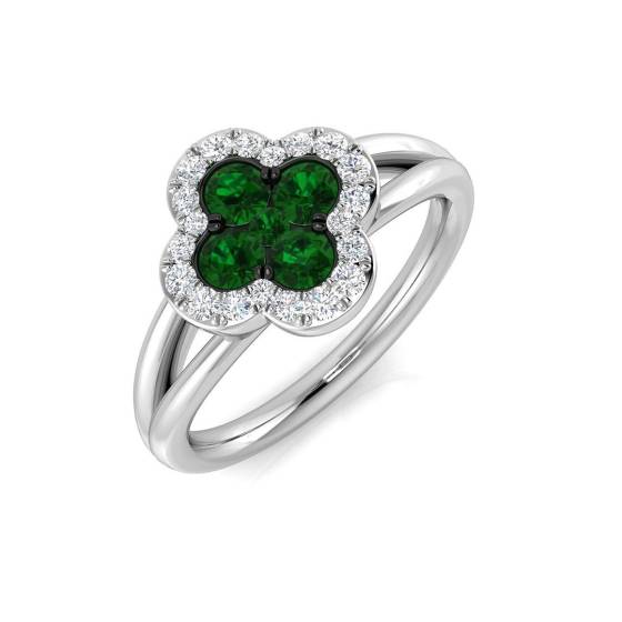 0.64ct SI2/G Round cut Green Emerald Gemstone Ring in Platinum