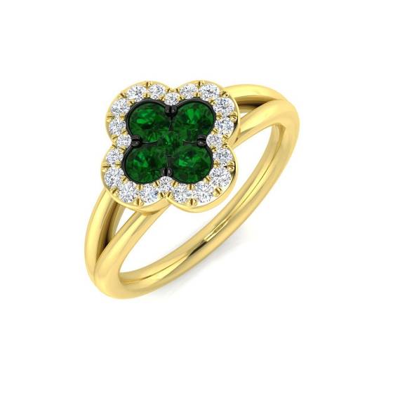 0.64ct SI2/G Round cut Green Emerald Gemstone Ring in 18k Yellow Gold