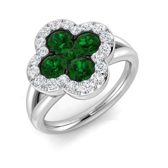 1.43ct SI2/G Round cut Green Emerald Gemstone Ring in Platinum