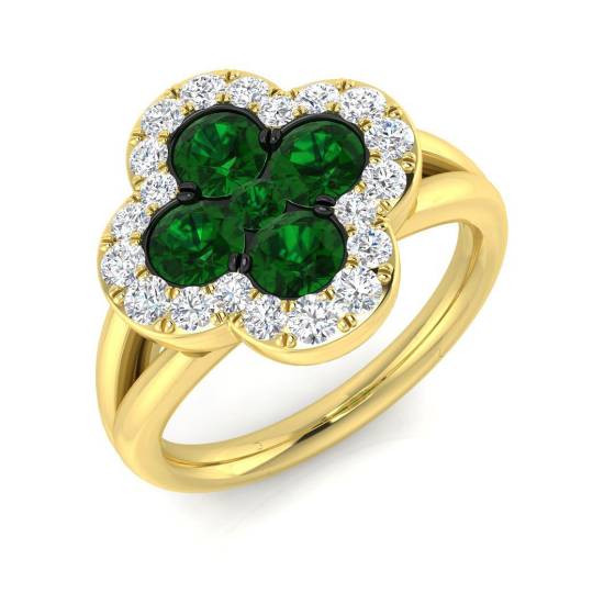 1.43ct SI2/G Round cut Green Emerald Gemstone Ring in 18k Yellow Gold