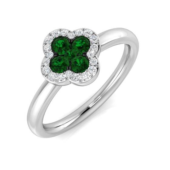 0.38ct SI2/G Round cut Green Emerald Gemstone Ring in Platinum